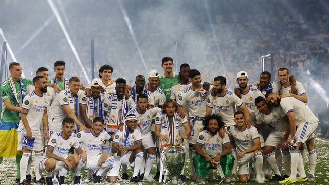 Real Madrid celebrate winning the Champions League Final