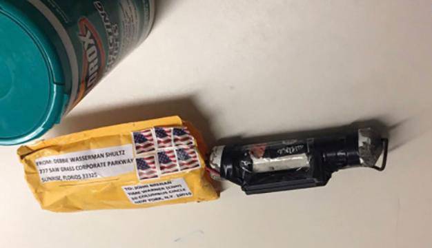 A handout picture of a package containing a "live explosive device" according to police, received at the Time Warner Center, which houses the CNN New York bureau, in New York