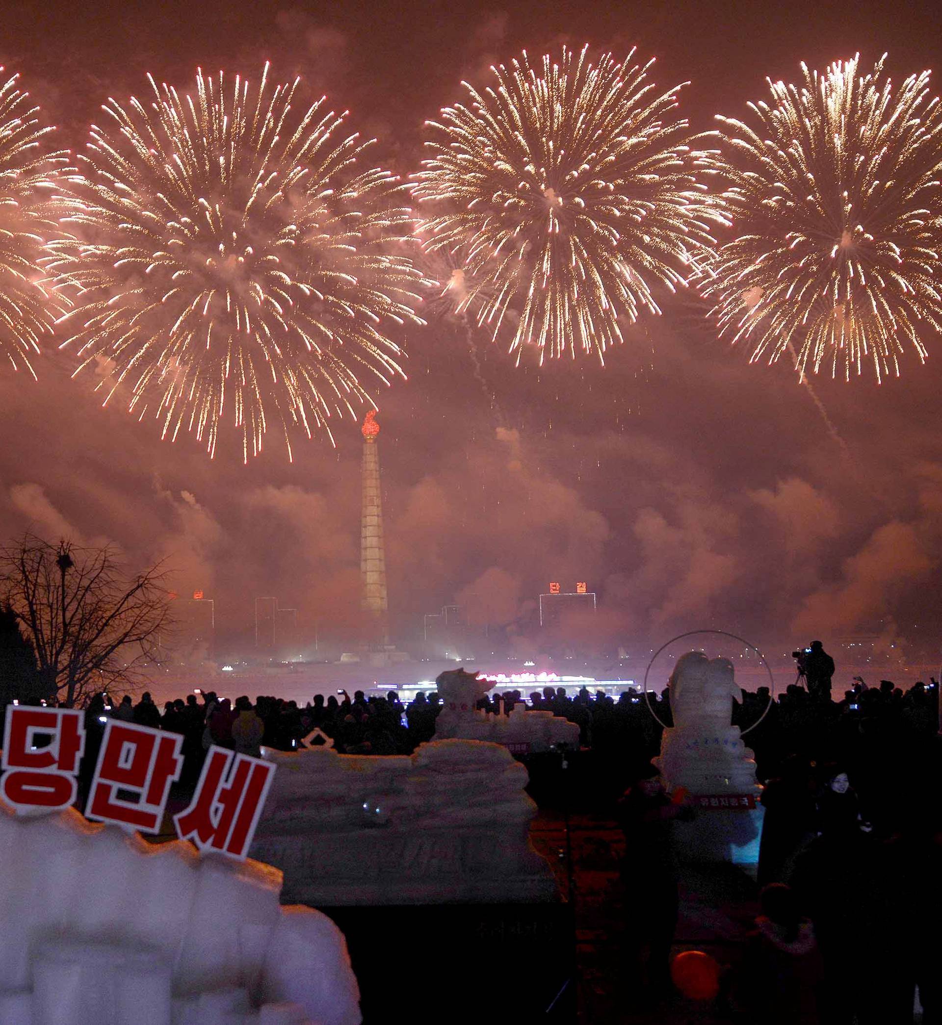 Fireworks are seen above Pyongyang, North Korea on New Year day