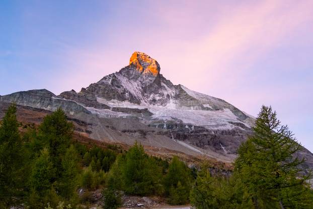 Sunrise on Matternhorn most famous and highest mountain in Swiss Alps