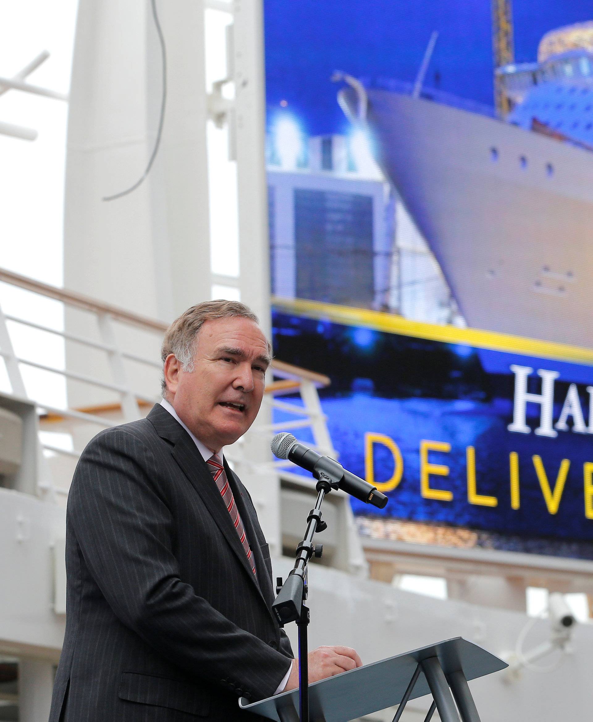 Richard Fain, Chairman and CEO of cruise operator Royal Caribbean attends the delivery ceremony of the Harmony of the Seas (Oasis 3) class ship at the STX Les Chantiers de l'Atlantique shipyard site in Saint-Nazaire