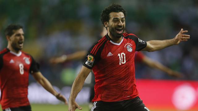 Egypt's Mohamed Salah celebrates after the game