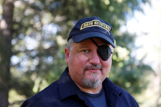 FILE PHOTO: Stewart Rhodes of the Oath Keepers poses during an interview session in Eureka