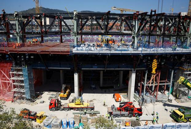 General view as construction work continues on Camp Nou in Barcelona