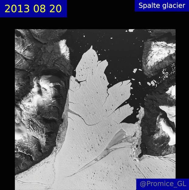 A satellite image shows the Spalte glacier in 2013