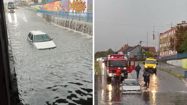 VIDEO Posljedice nevremena: U Slavonskom Brodu automobil je zaglavio ispod nadvožnjaka