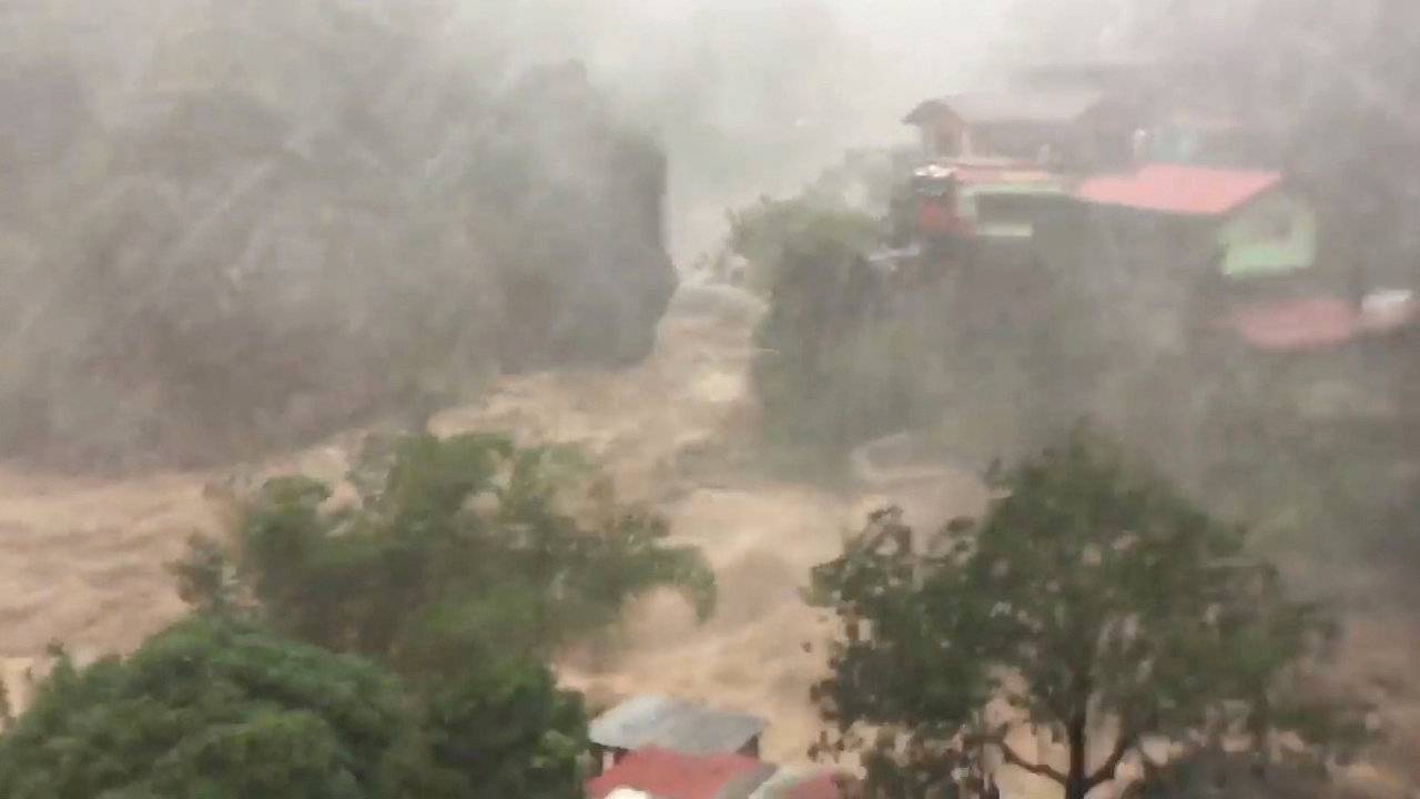 Raging floods water is seen in Baguio City as Typhoon Mangkhut, known locally as Ompong, hit the Philippines