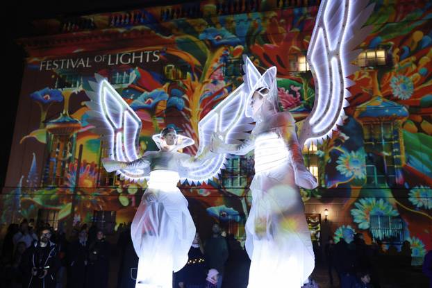 The Berlin State Opera house is illuminated during the Festival of Lights in Berlin