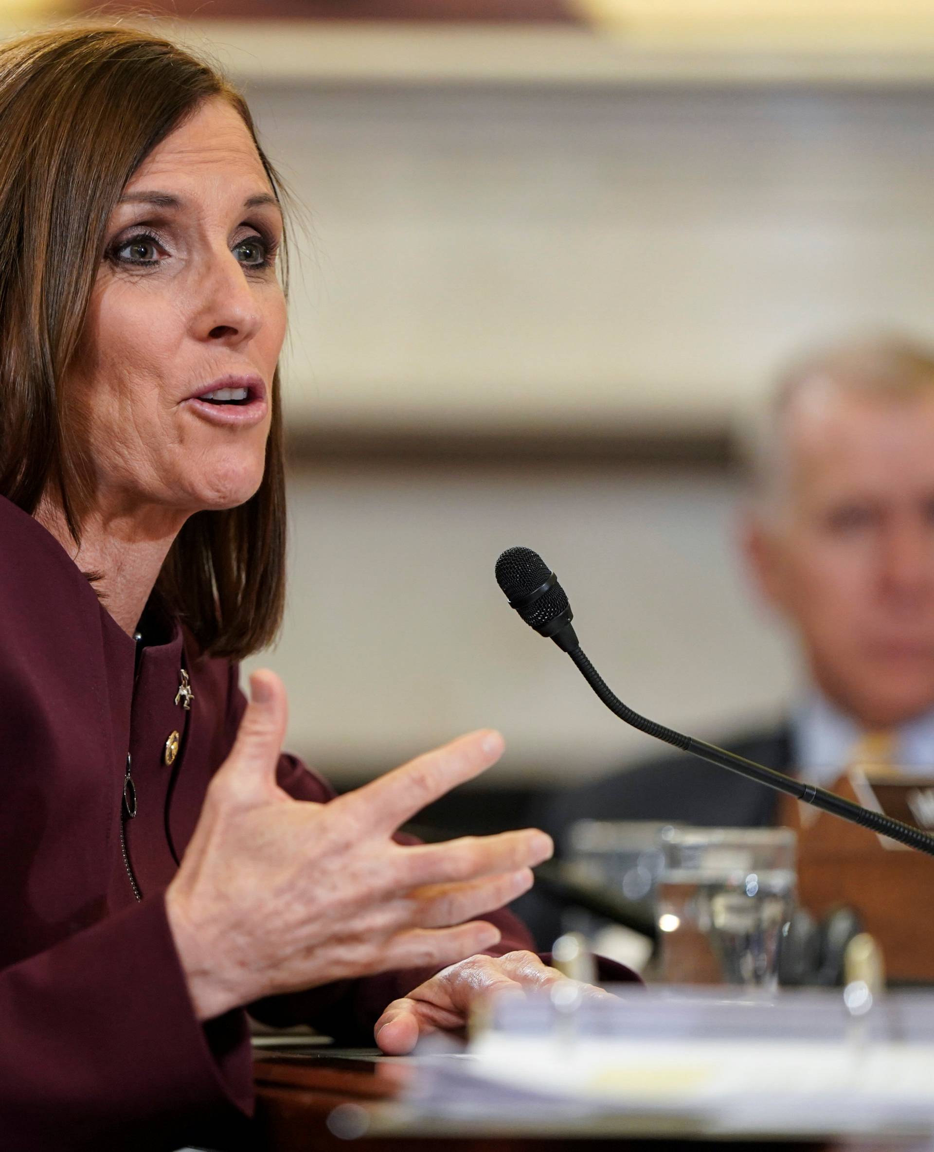 U.S. Senator McSally speaks during Senate Armed Services Subcommittee hearing on preventing sexual assault on Capitol Hill in Washington
