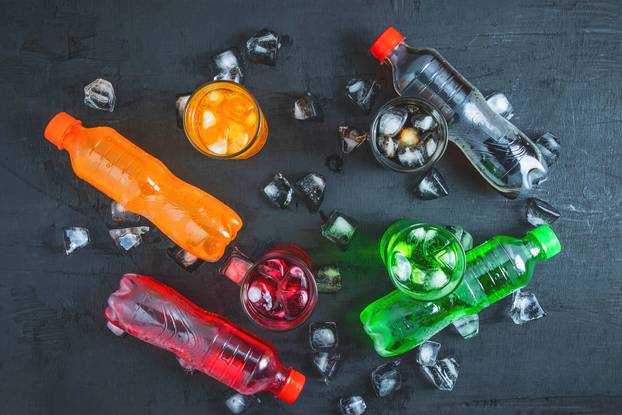 Soft drink And glass of soft drinks on the ice and refreshing