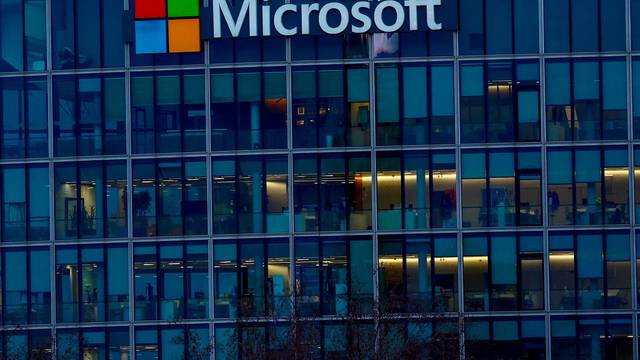 A Microsoft logo is seen in Issy-les-Moulineaux near Paris