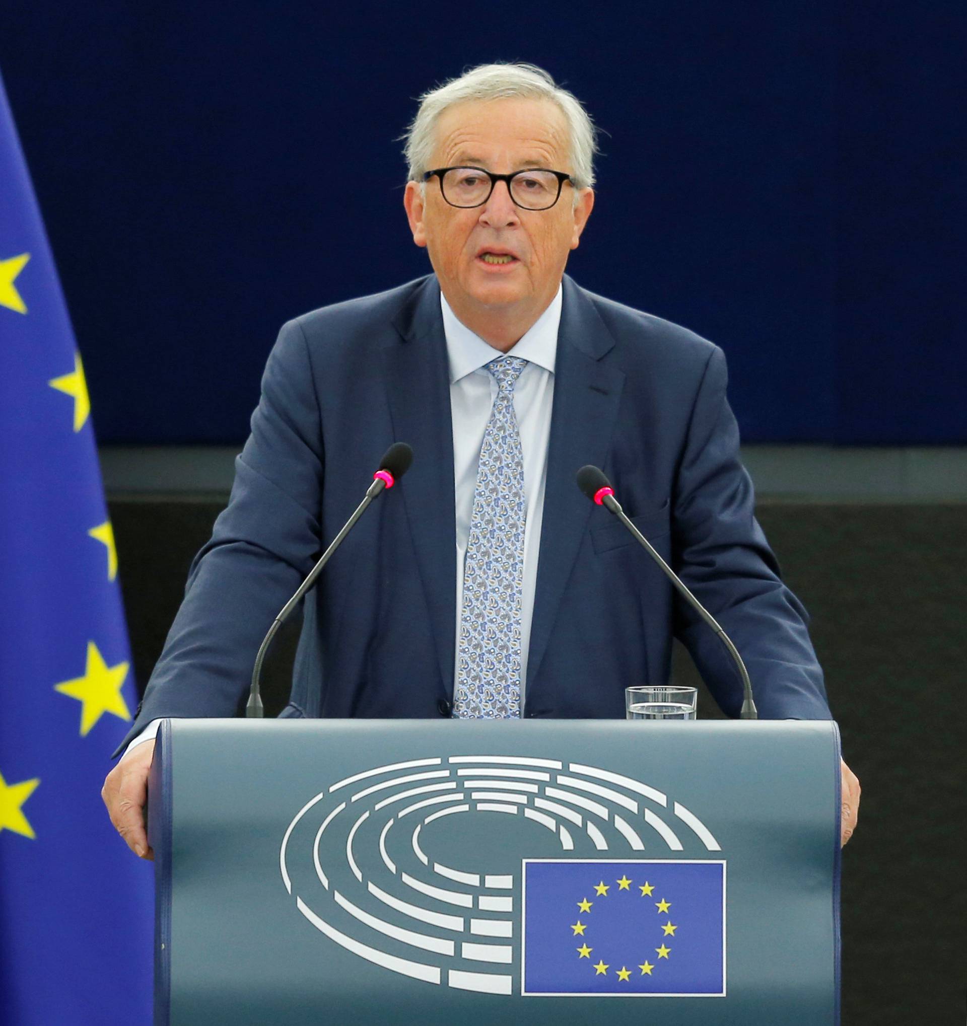 European Commission President Juncker delivers a speech during a debate on The State of the EU at the European Parliament in Strasbourg