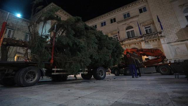 Zadar: Božićna jelka puknula prilikom postavljanja na Narodnom trgu