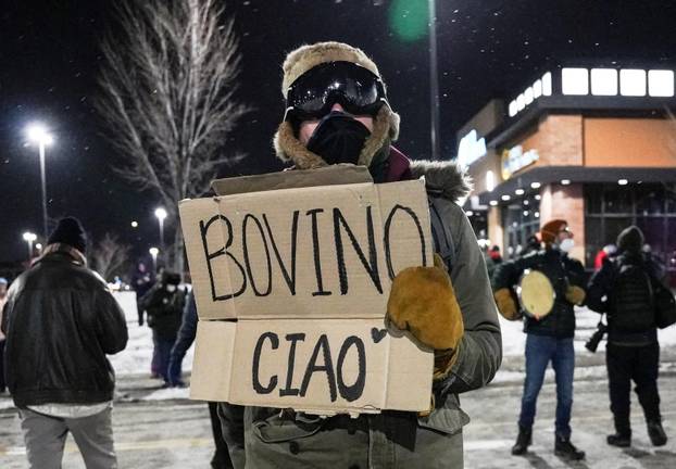 Protest outside the hotel where Bovino, who has been removed from his role, is reportedly staying, in Maple Grove