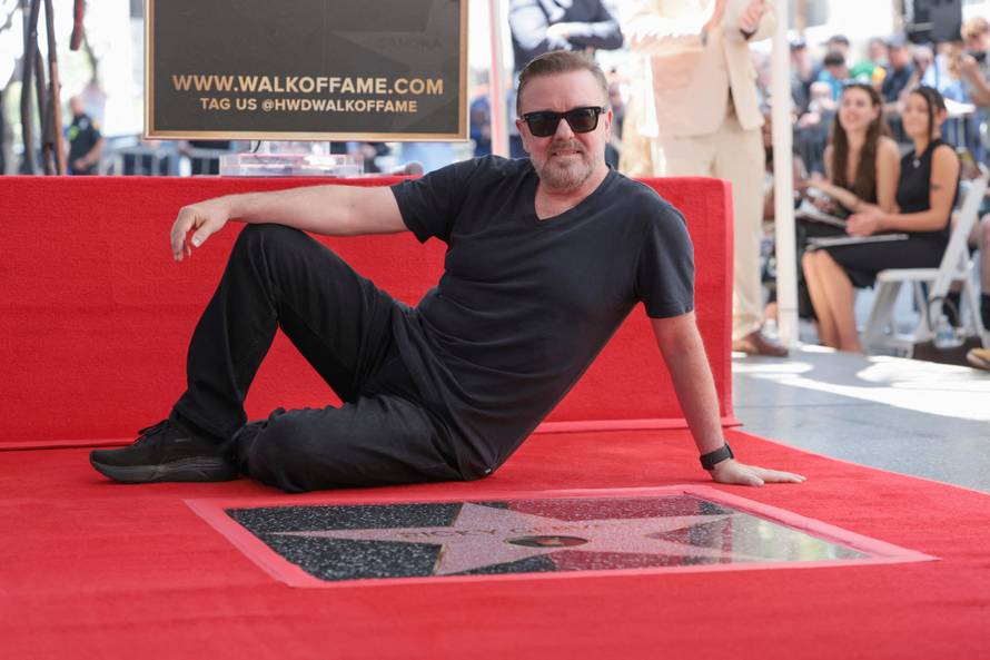 Comedian Ricky Gervais unveils his star on the Hollywood Walk of Fame in Los Angeles