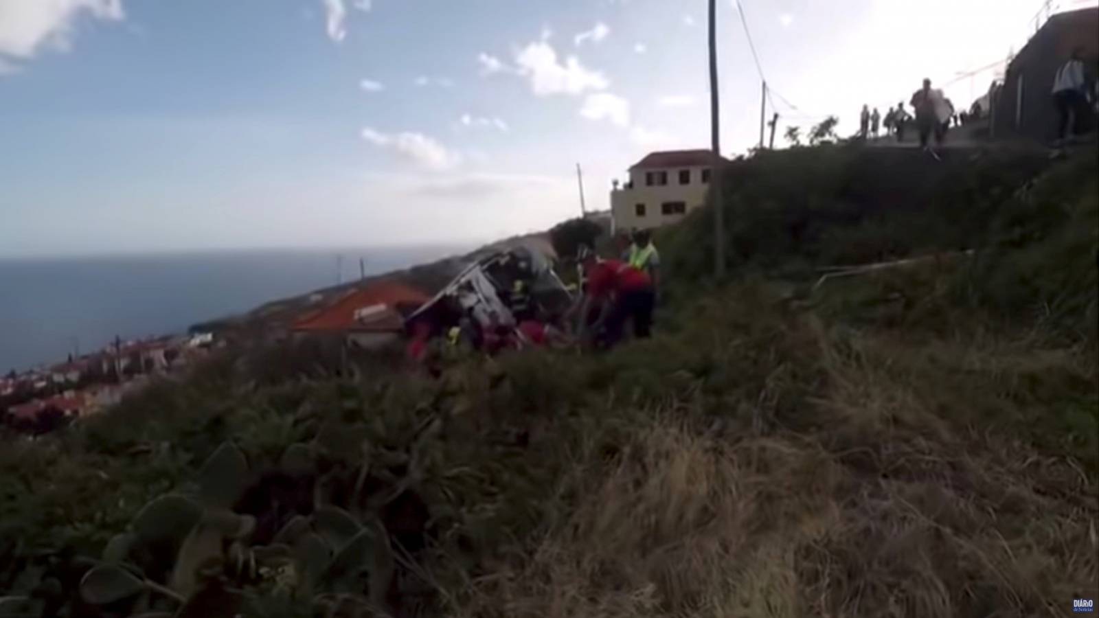 A site of a bus accident is seen in Canico