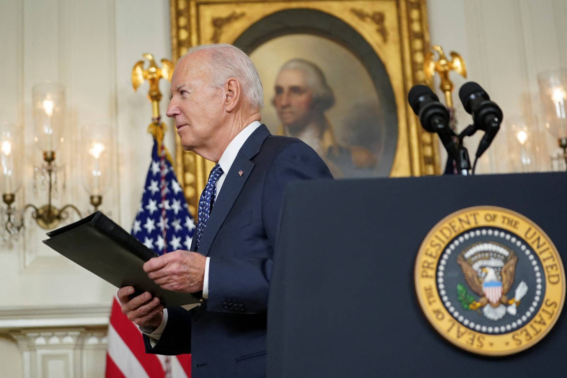 U.S. President Joe Biden delivers remarks at the White House in Washington