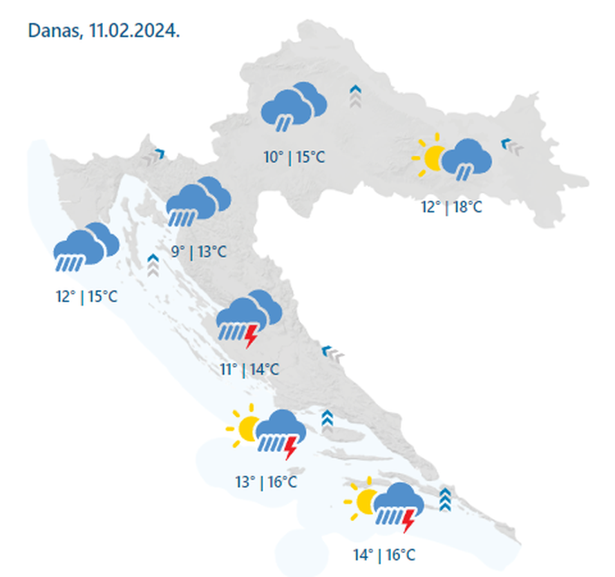Kišna nedjelja u većini zemlje, narančasti alarm za četiri regije zbog jakog vjetra i nevremena