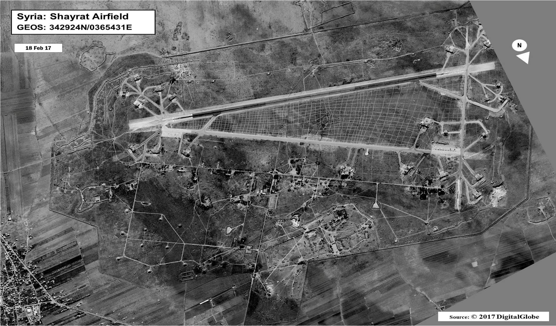 Shayrat Airfield in Homs, Syria in this Febraury 2017 DigitalGlobe satellite image