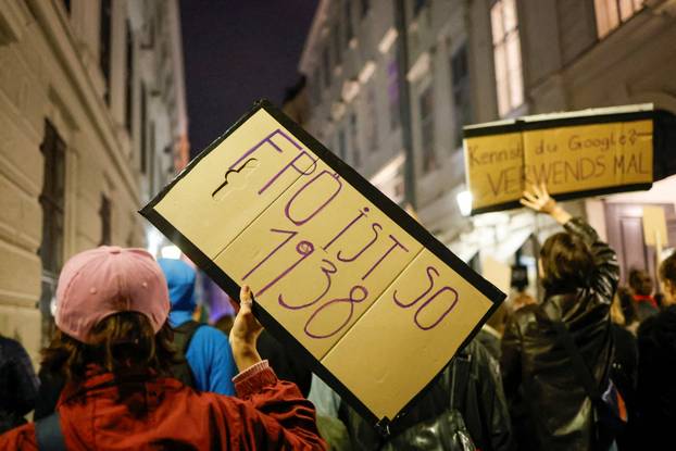 People attend a protest against Freedom Party after general elections in Vienna