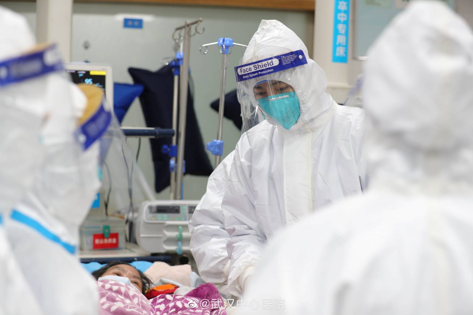 Pictures uploaded to social media on January 25, 2020 by the Central Hospital of Wuhan show medical staff attending to a patient, in Wuhan, China