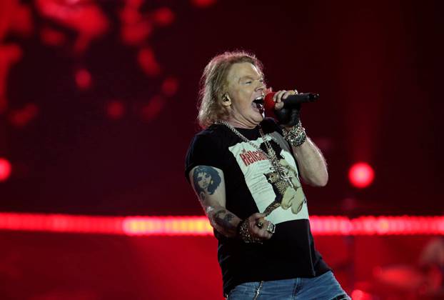 Axl Rose, lead singer of U.S. rock band Guns N' Roses, performs during their "Not in This Lifetime... Tour" at the du Arena in Abu Dhabi