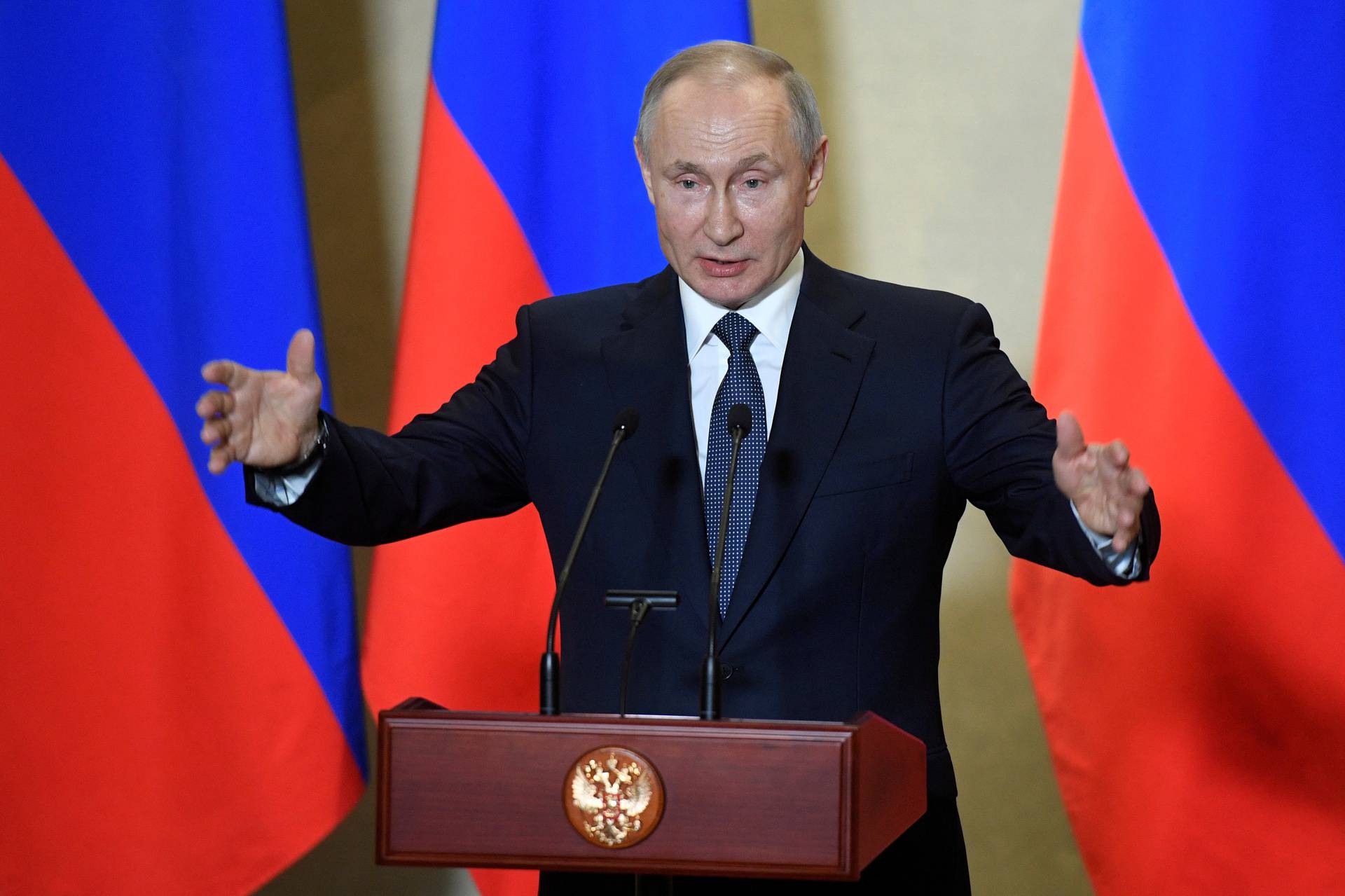 FILE PHOTO: Russian President Vladimir Putin delivers a speech in Sevastopol, Crimea
