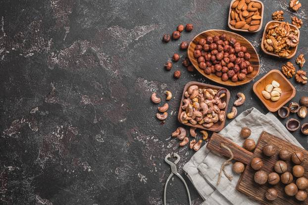 Mix of nuts. Top view.