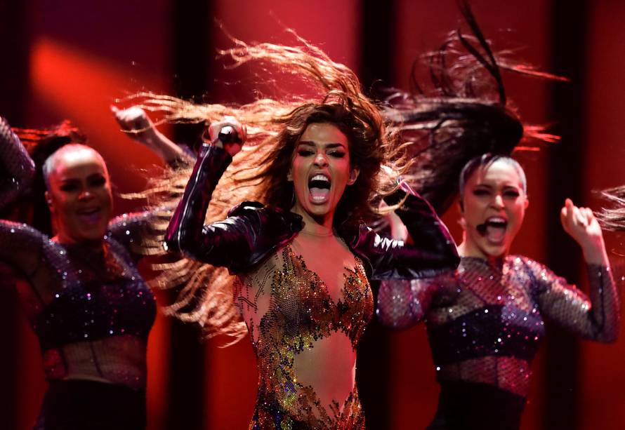 Cyprusâs Eleni Foureira performs âFuegoâ during the dress rehearsal of Semi-Final 1 for Eurovision Song Contest 2018Â at the Altice Arena hall in Lisbon