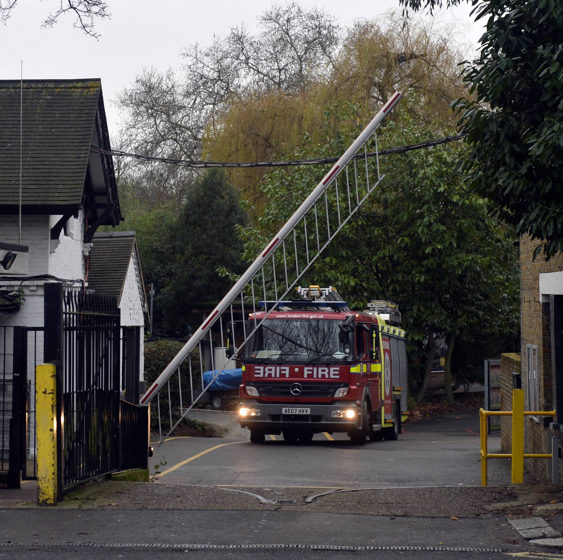 A fire engine leaves London Zoo following a fire which broke out at a shop and cafe at the attraction, in central London