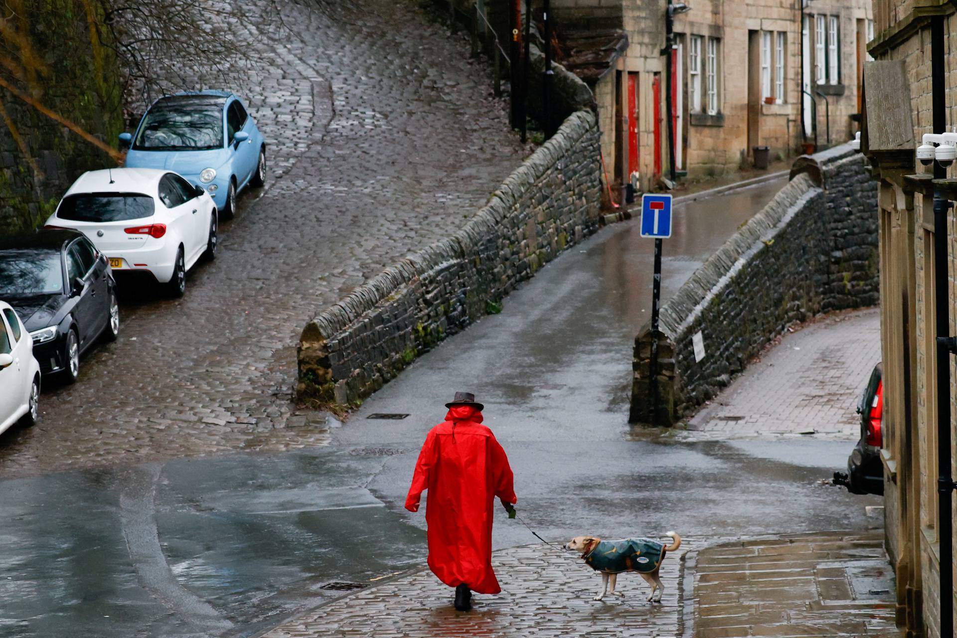 Preparations for potential flooding due to the arrival of Storm Christoph, in Hebden Bridge