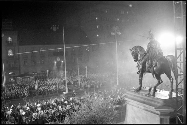 Zagreb: Svečano otkrivanje spomenika banu Josipu Jelačiću na istoimenom trgu, 15.10.1990.