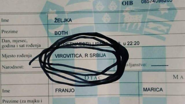 U rodnom listu joj napisali da je rođena u Virovitici u Srbiji