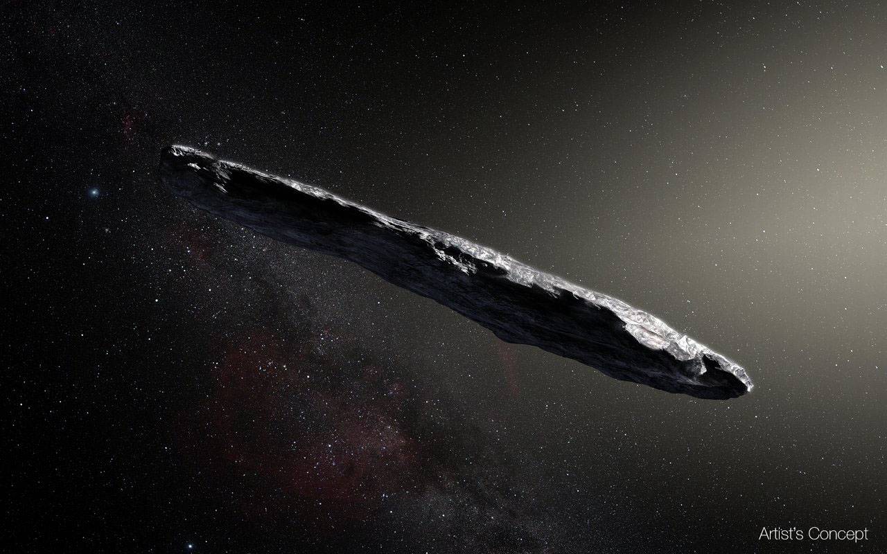 Artistâs impression of the interstellar asteroid `Oumuamua