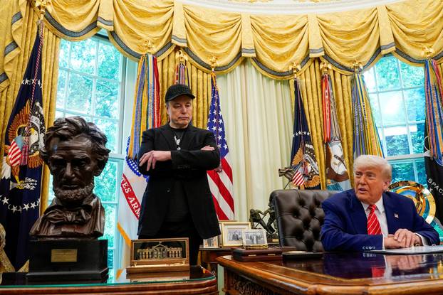U.S. President Donald Trump and Elon Musk attend a press conference at the White House
