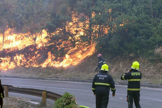 Vatrogasci se bore s vatrenom buktinjom na cesti prema Zatonu