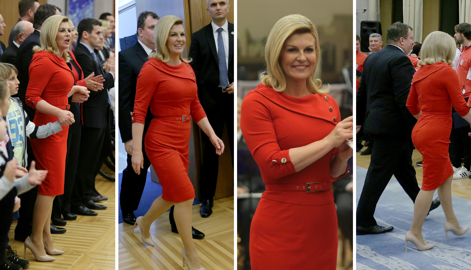 Kolinda u 'vatrenom' izdanju: Naglasila struk uskom haljinom