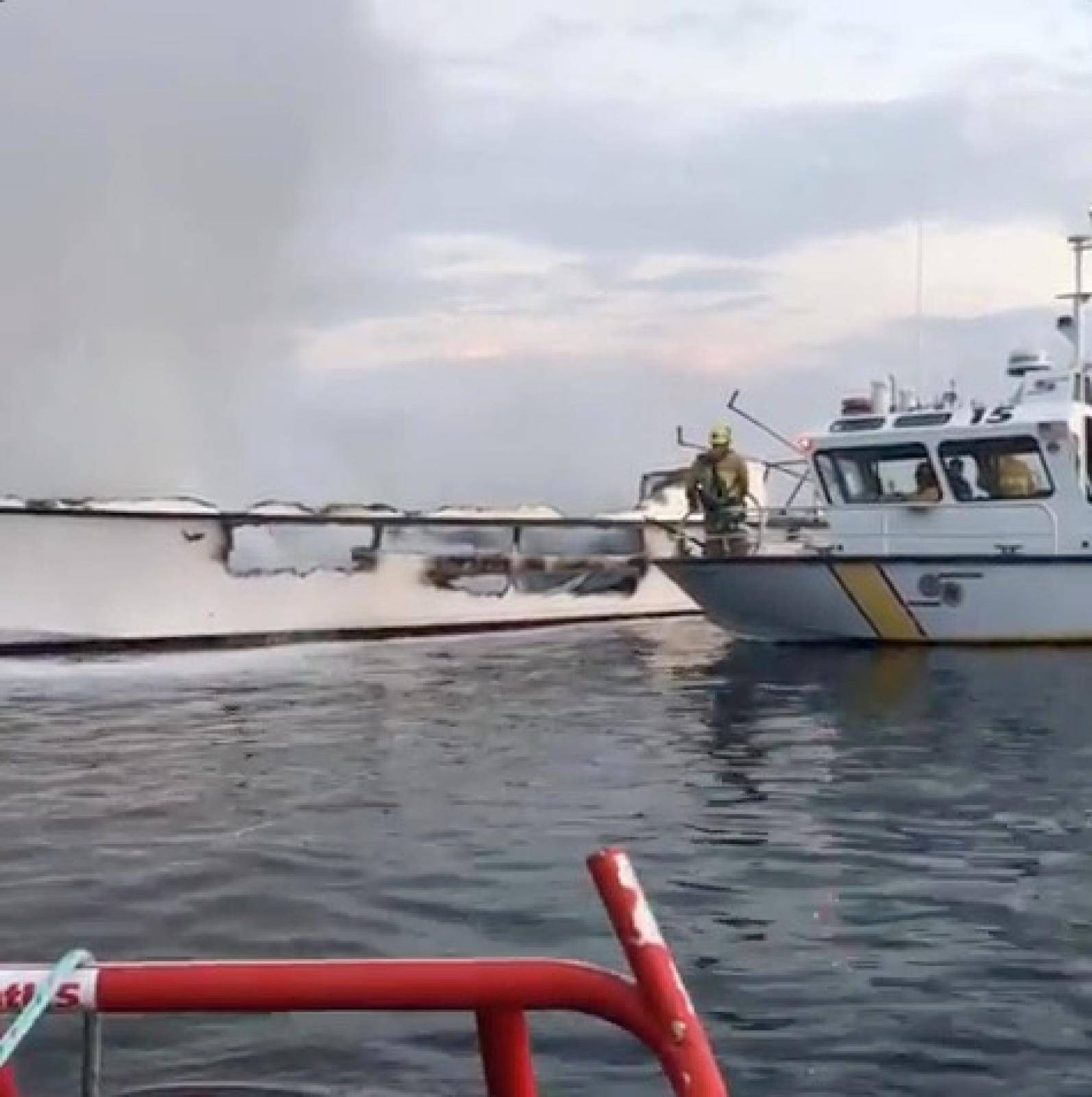 Social media video grab of the damaged Conception commercial diving vessel after a fire broke out, near Santa Cruz Island