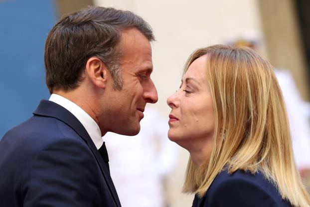 Rome, Italy. 04th June, 2025. Rome, Italy, June 3, 2025: The Prime Minister of Italy, Giorgia Meloni, meets the President of the French Republic, Emmanuel Macron, at Palazzo Chigi. Credit: Independent Photo Agency/Alamy Live News