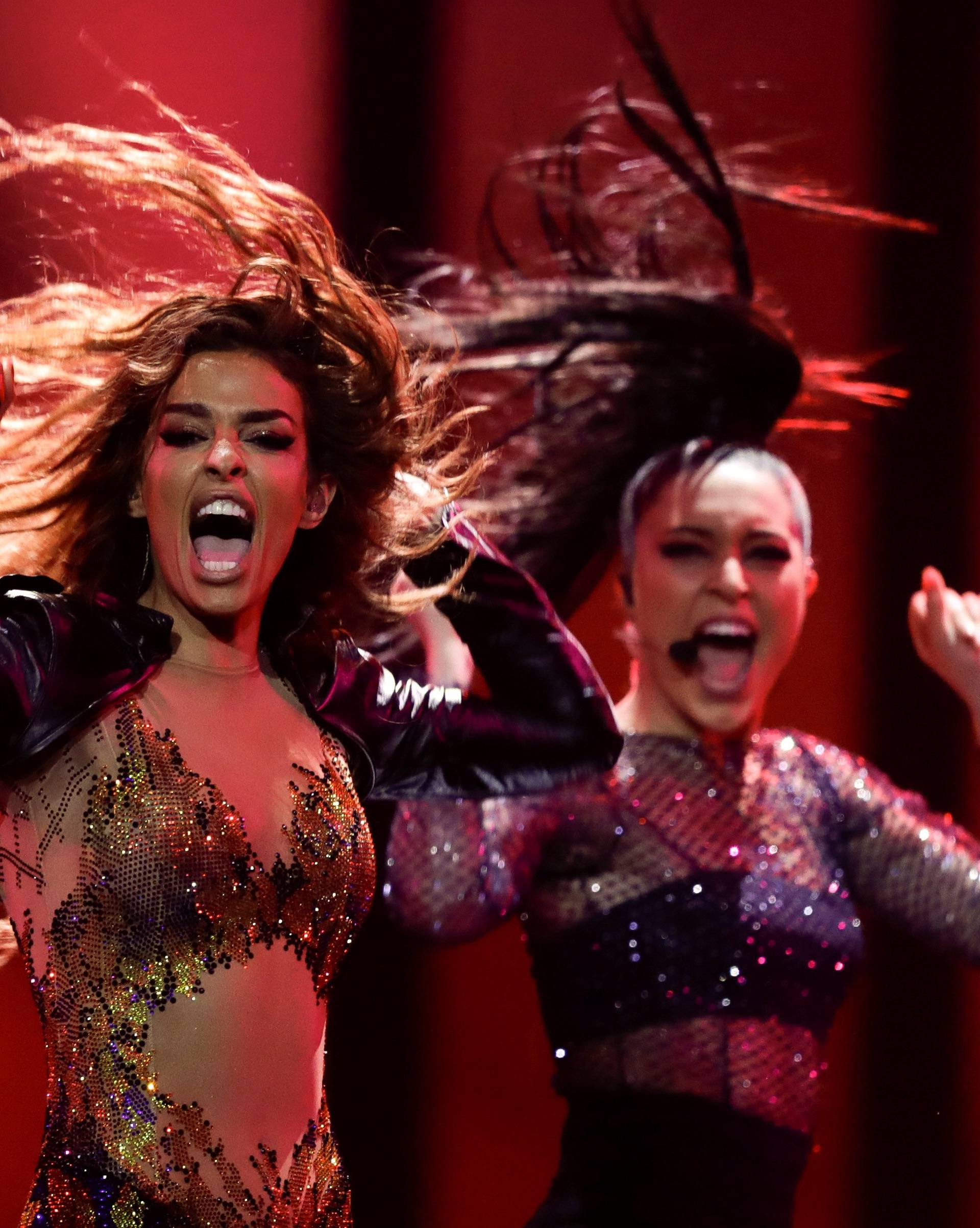 Cyprusâs Eleni Foureira performs âFuegoâ during the dress rehearsal of Semi-Final 1 for Eurovision Song Contest 2018Â at the Altice Arena hall in Lisbon