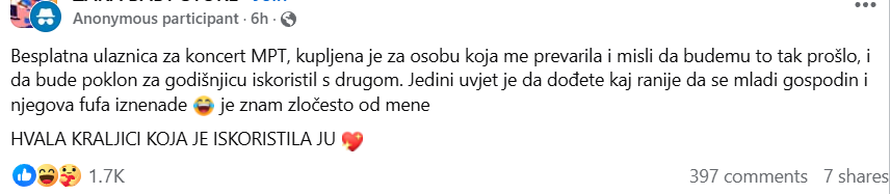 Neviđena osveta: Prevario ju je dečko, a ona poklonila njegovu ulaznicu za Thompsona drugoj...