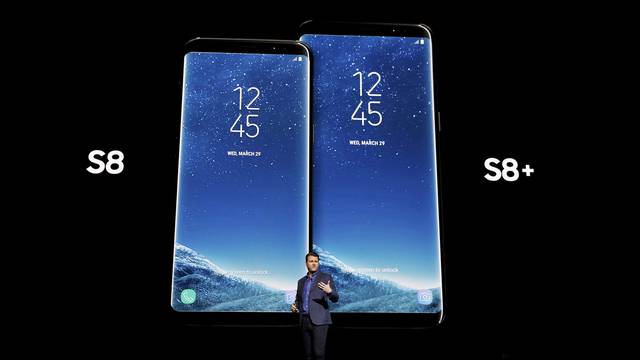 Justin Denison, Samsung senior vice president of Product Strategy, introduces the Galaxy S8 and S8+ smartphones during the Samsung Unpacked event in New York City