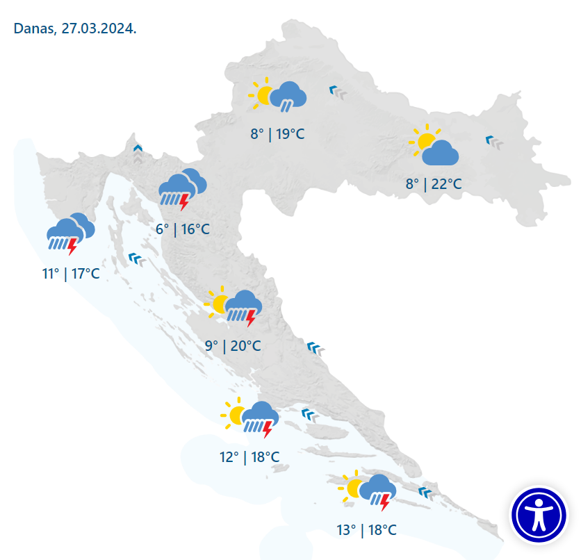 Olujni udari juga, obilna kiša i nevrijeme u Dalmaciji: Za dio zemlje izdan novi meteoalarm