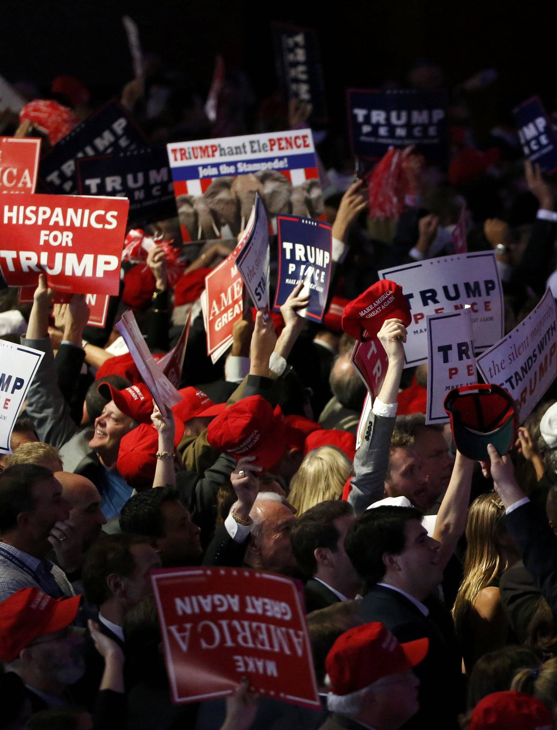 Trump supporters celebrate as election returns come in at Republican U.S. presidential nominee Donald Trump's election night rally in New York