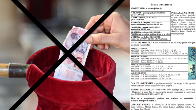 Župa u Vinkovcima: 'Ponizno molimo da od 1. siječnja više ne dajete kune za milostinju'