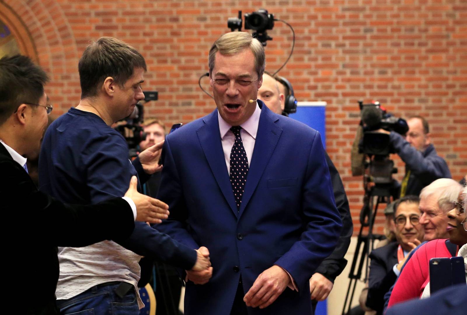 Brexit Party leader, Nigel Farage, holds a news conference in Westminster