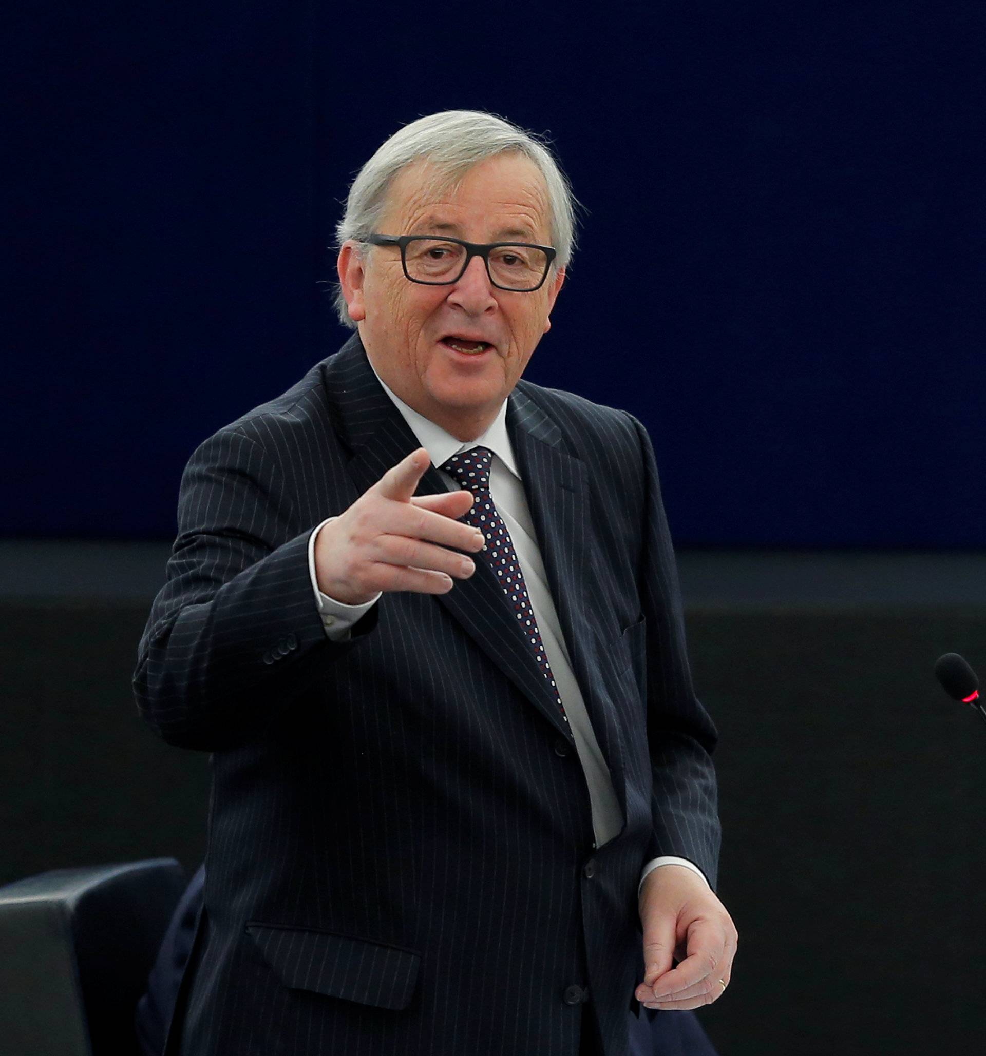 European Commission President Juncker delivers a speech during a debate on the Future of Europe at the European Parliament in Strasbourg