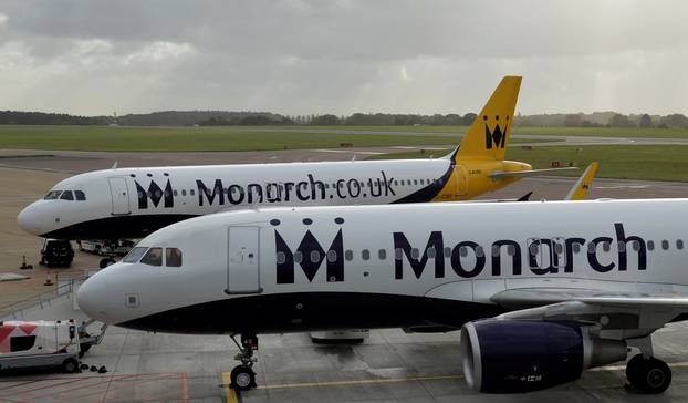Monarch aircraft are seen parked after the airline ceased trading, at Luton airport in Britain