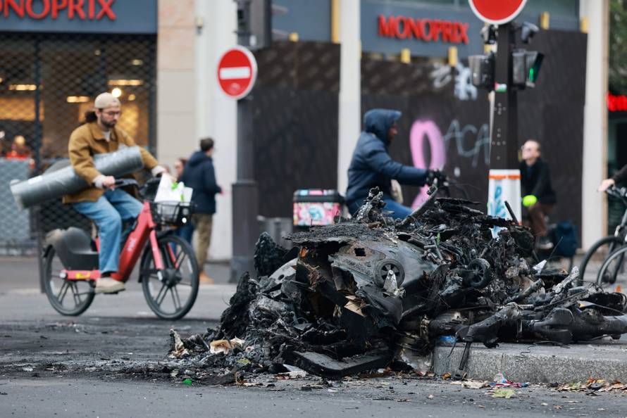 Aftermath of clashes during a national day of protests against the cost of living and rising fuel prices, in Paris