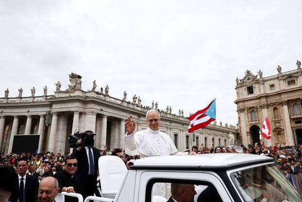 Pope Leo XIV holds his first general audience in St. Peter's Square at the Vatican